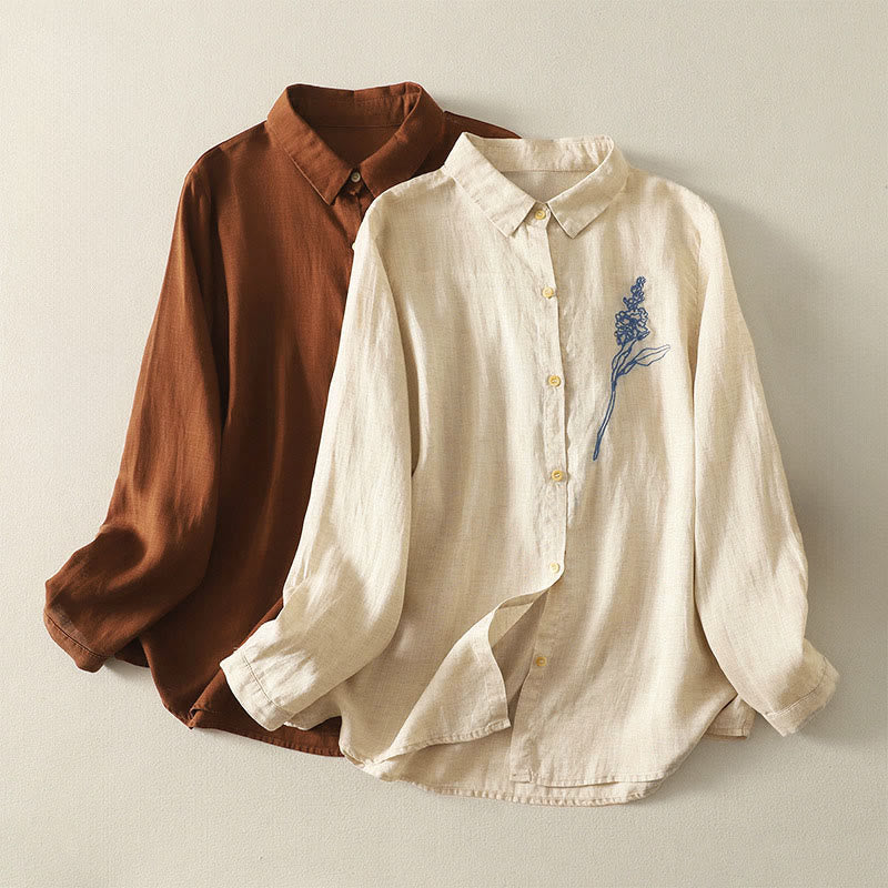 Buddha Stones Spring Embroidered Flower Long Sleeve Women's Buttons Shirt - image 0