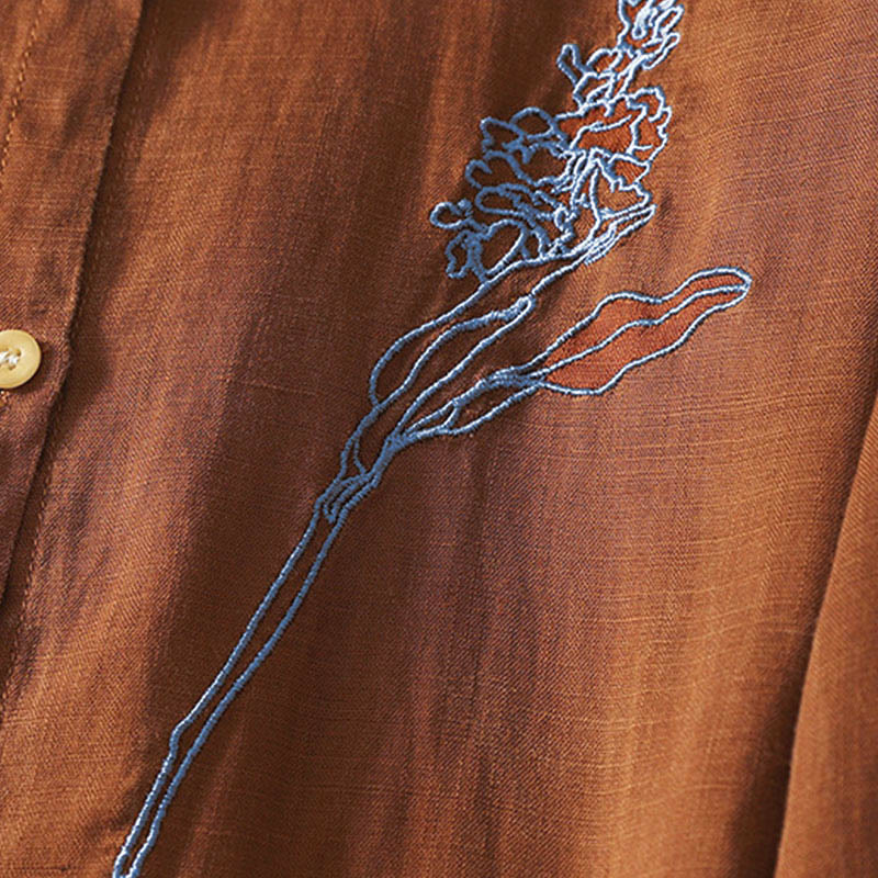 Buddha Stones Spring Embroidered Flower Long Sleeve Women's Buttons Shirt - image 13