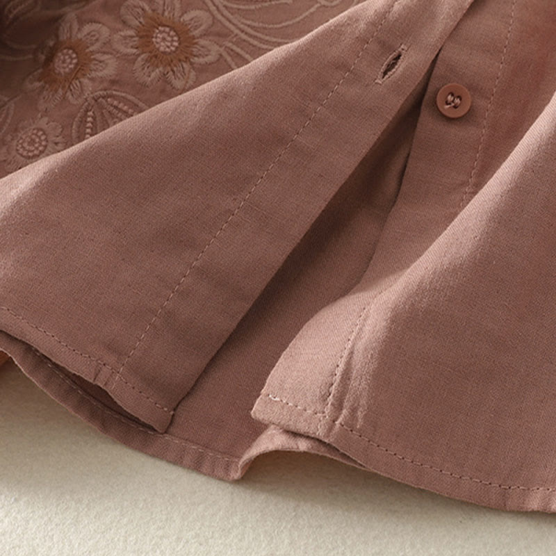 Buddha Stones Embroidered Flower Vine Pattern Long Sleeve Women's Lapel Shirt - image 15