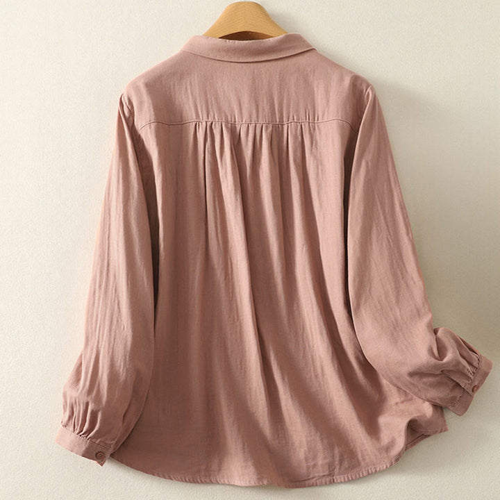 Buddha Stones Embroidered Flower Vine Pattern Long Sleeve Women's Lapel Shirt - image 8