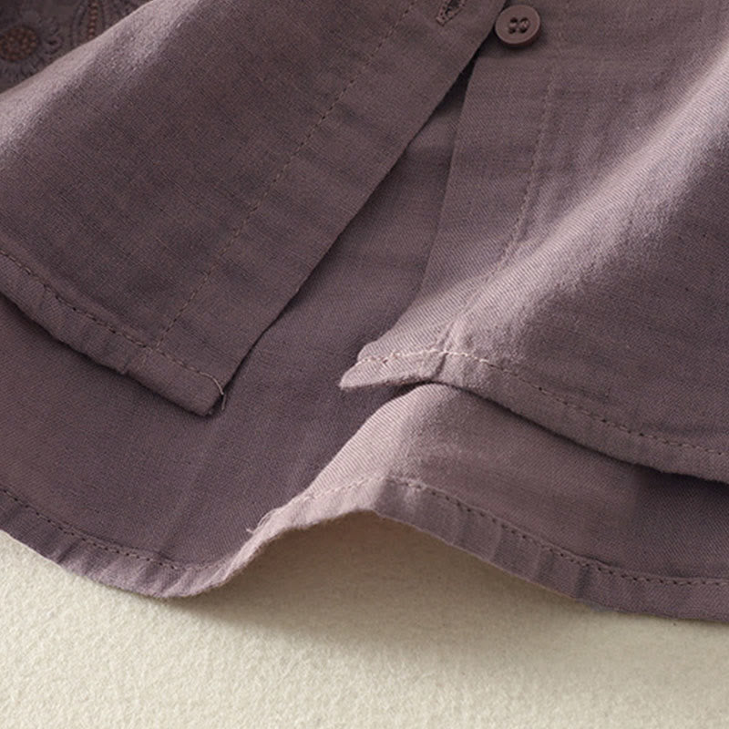 Buddha Stones Embroidered Flower Vine Pattern Long Sleeve Women's Lapel Shirt - image 21