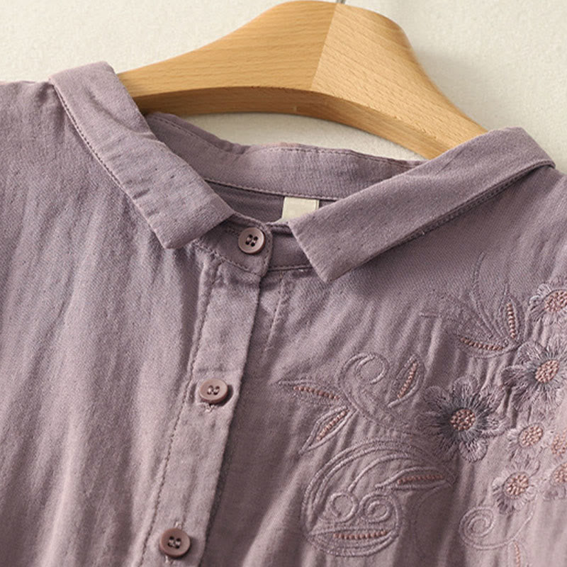Buddha Stones Embroidered Flower Vine Pattern Long Sleeve Women's Lapel Shirt - image 18