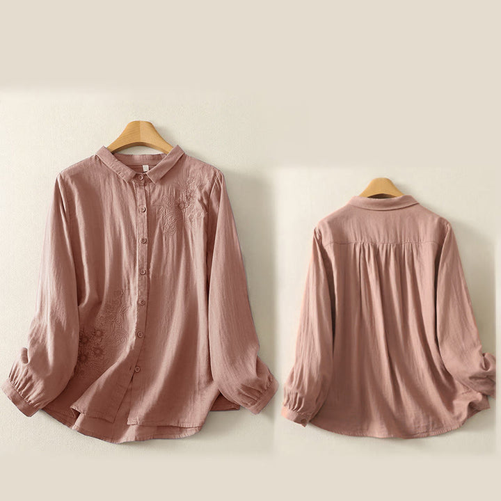 Buddha Stones Embroiderd Flower Vine Pattern Long Sleeve Women's Lapel Shirt - image 16