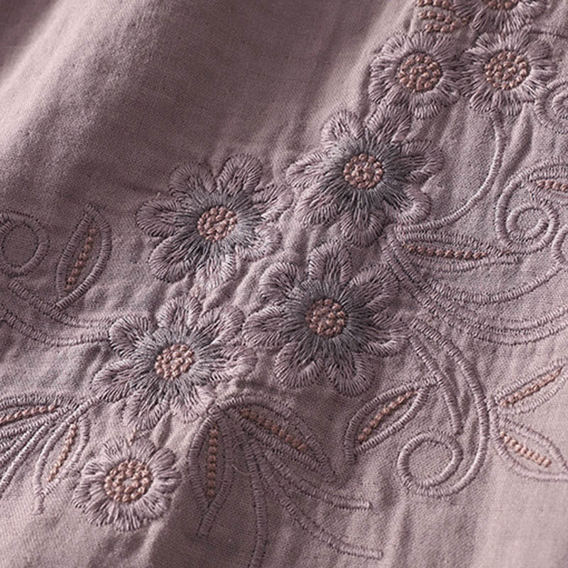 Buddha Stones Embroidered Flower Vine Pattern Long Sleeve Women's Lapel Shirt - image 19