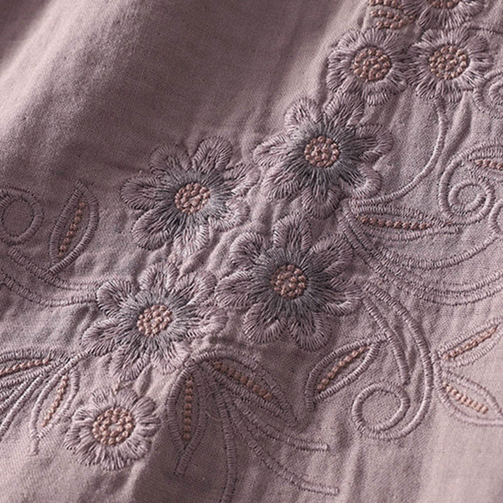 Buddha Stones Embroidered Flower Vine Pattern Long Sleeve Women's Lapel Shirt - image 19