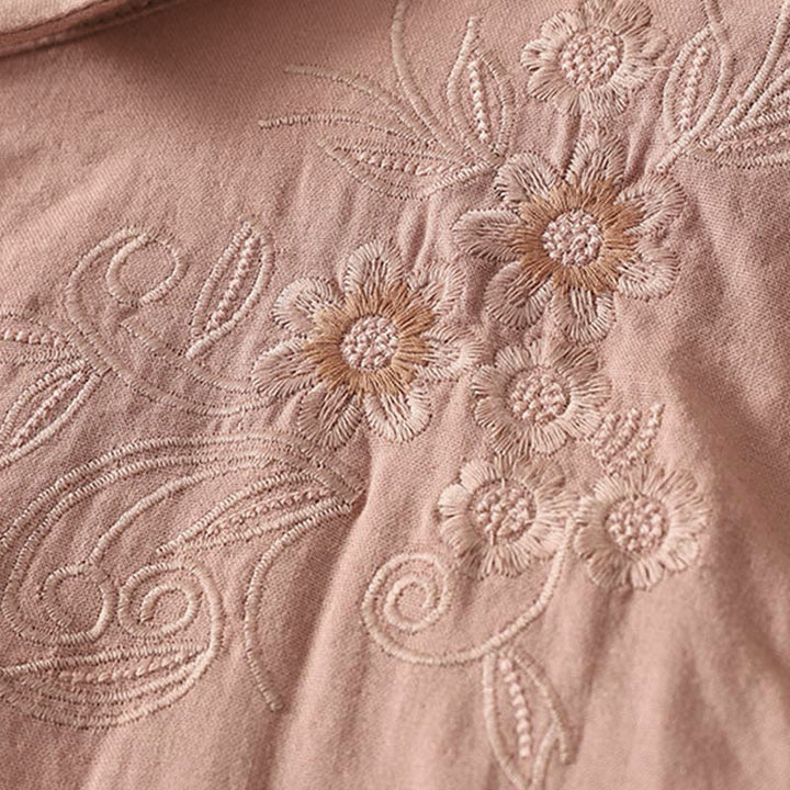 Buddha Stones Embroidered Flower Vine Pattern Long Sleeve Women's Lapel Shirt - image 12