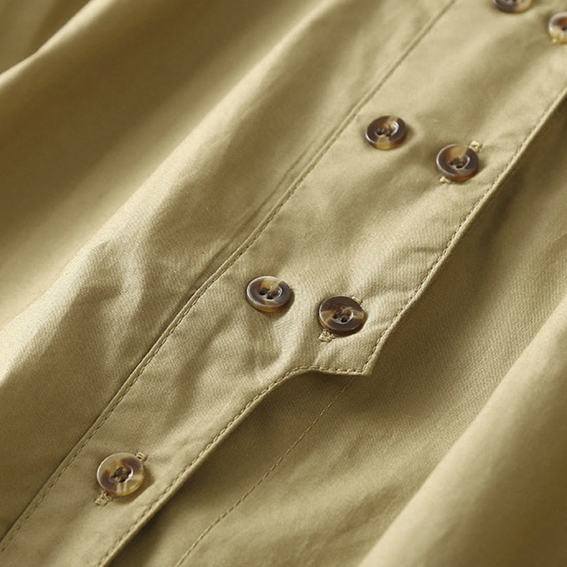 Buddha Stones Plain Double-breasted Long Sleeve Women's Cotton Lapel Shirt - image 14