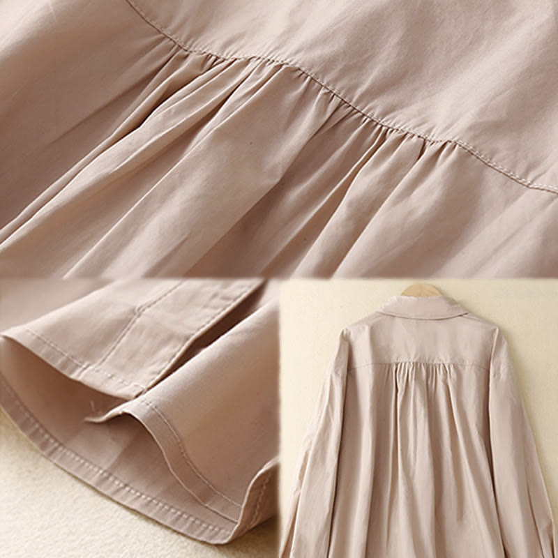 Buddha Stones Plain Double-breasted Long Sleeve Women's Cotton Lapel Shirt - image 10