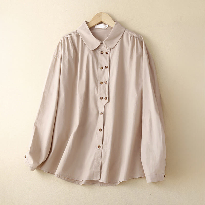 Buddha Stones Plain Double-breasted Long Sleeve Women's Cotton Lapel Shirt - MistyRose - US12，UK/AU16，EU44 (2XL) - image 5