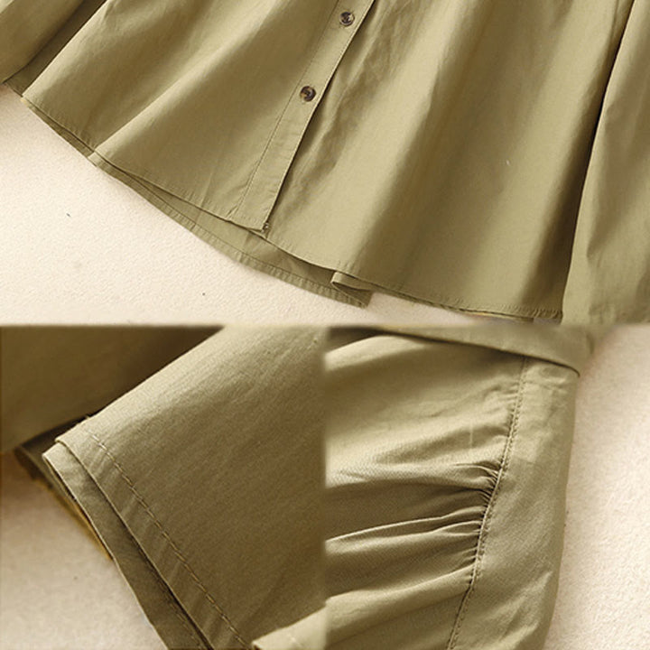 Buddha Stones Plain Double-breasted Long Sleeve Women's Cotton Lapel Shirt - image 16