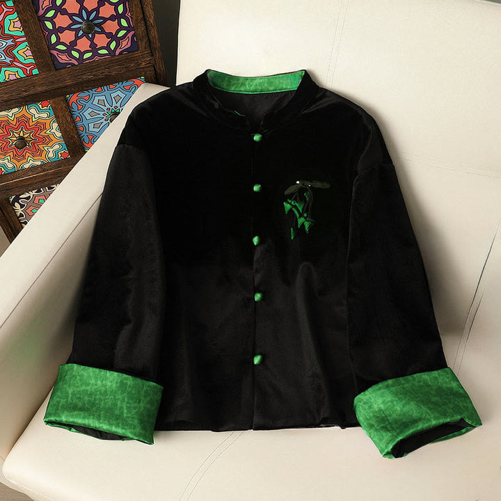 Buddha Stones Hanging Flower Design Women's Long Sleeve Thickened Jacket  - LimeGreen -  US12，UK/AU16，EU44(4XL) - image 10