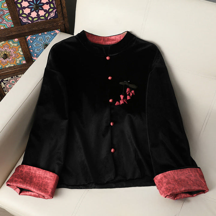 Buddha Stones Hanging Flower Design Women's Long Sleeve Thickened Jacket  - IndianRed -  US12，UK/AU16，EU44(4XL) - image 0