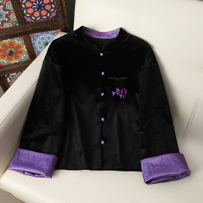 Buddha Stones Hanging Flower Design Women's Long Sleeve Thickened Jacket  - DarkViolet -  US12，UK/AU16，EU44(4XL) - image 9