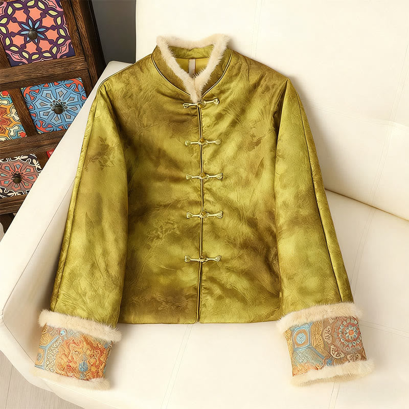 Buddha Stones Frog-Button Traditional Chinese Patterns Women's Long Sleeve Thickened Jacket  - YellowGreen - US12，UK/AU16，EU44 (3XL) - image 9
