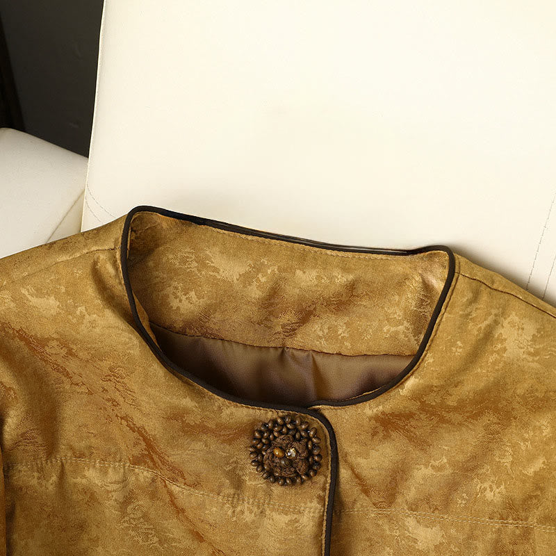 Buddha Stones Frog-button Dark Pattern Jacquard Women's Long Sleeve Thickened Jacket With Pockets - image 2