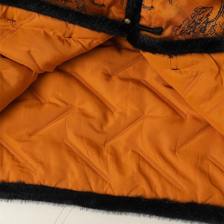 Buddha Stones Frog-button Flower Tree Pattern Women's Long Sleeve Thickened Jacket  - image 7