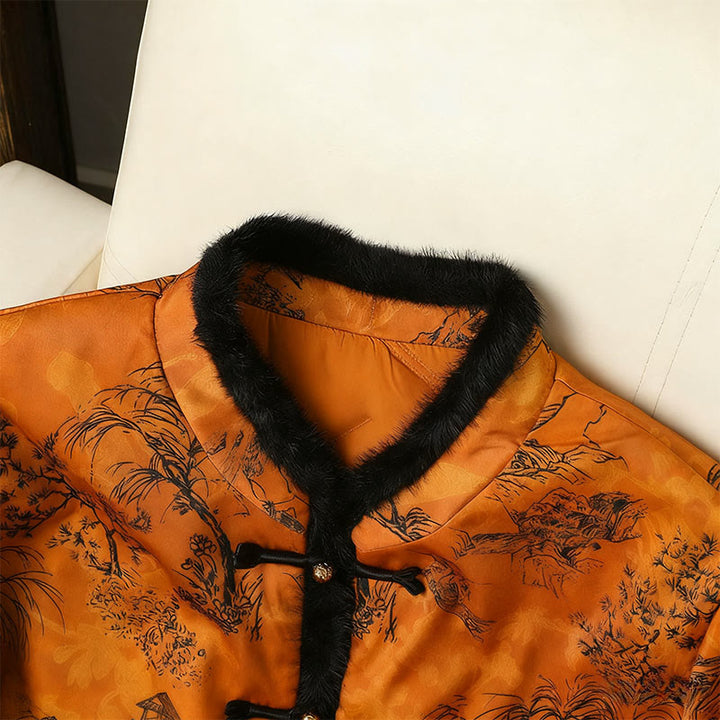 Buddha Stones Frog-button Flower Tree Pattern Women's Long Sleeve Thickened Jacket  - image 4