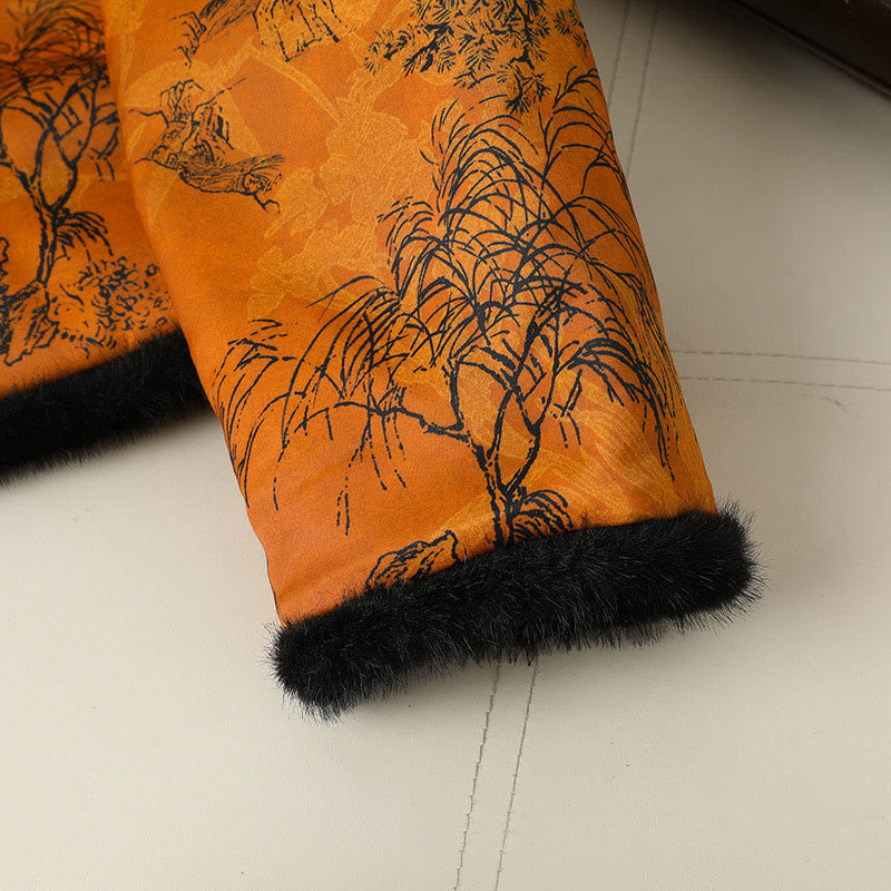 Buddha Stones Frog-button Flower Tree Pattern Women's Long Sleeve Thickened Jacket  - image 9