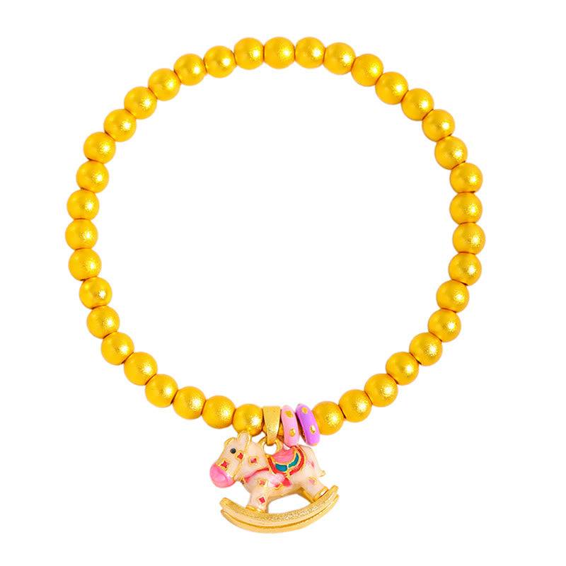 Buddha Stones Chinese Zodiac Year Of The Horse 24k Gold Plated Copper Beads Luck Bracelet - image 4