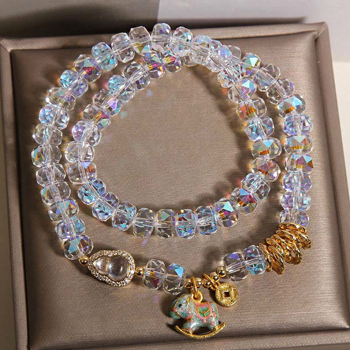 Buddha Stones Chinese Zodiac Year Of The Horse Crystal Glass Copper Coin Gourd Double Wrap Bracelet - image 9