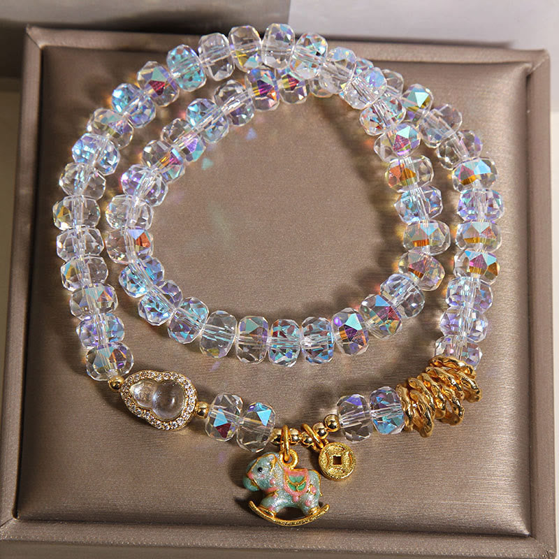 Buddha Stones Chinese Zodiac Year Of The Horse Crystal Glass Copper Coin Gourd Double Wrap Bracelet - image 12