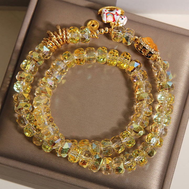 Buddha Stones Chinese Zodiac Year Of The Horse Crystal Glass Copper Coin Gourd Double Wrap Bracelet - image 3