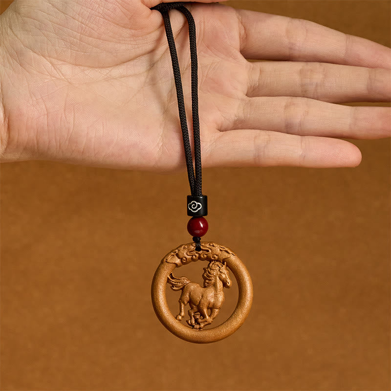 Buddha Stones Peach Wood  Chinese Zodiac Year Of The Horse  Ward Off Evil Spirits Necklace Pendants - image 3