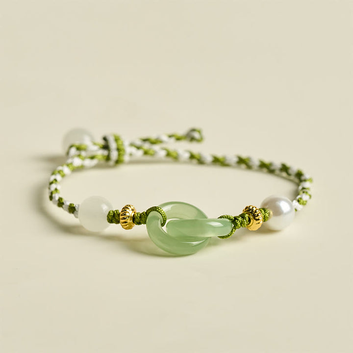 Buddha Stones Braided Rope Peace Buckle Love Calm Bracelet - Green & White Rope(Wrist Circumference: 15-16cm) - image 0