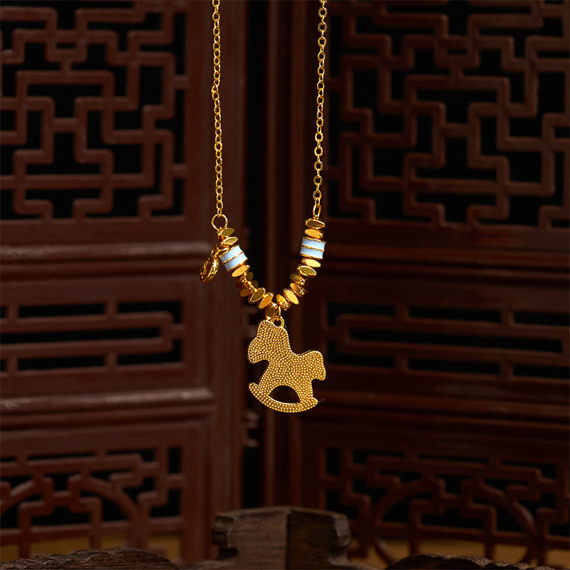 Buddha Stones Golden Year Of The Horse Copper Balance Luck Necklace Pendant - image 4