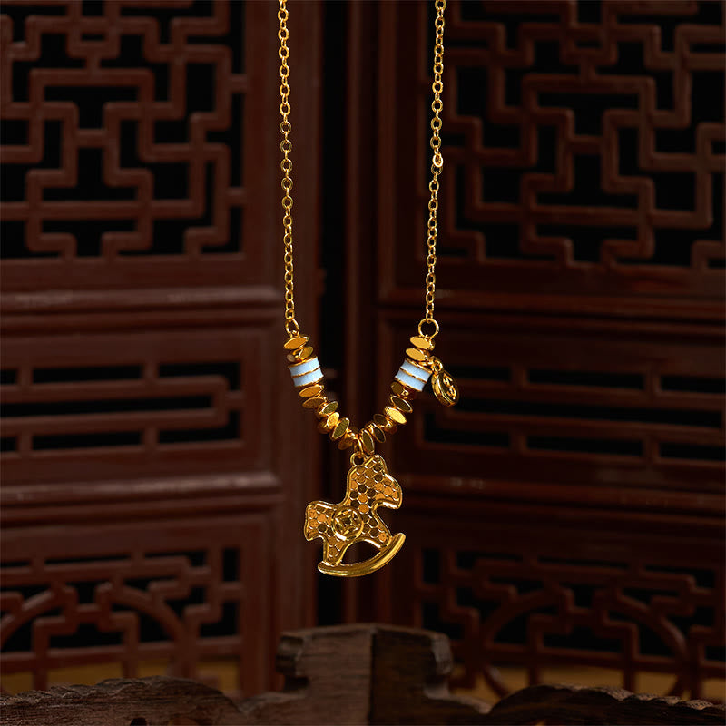Buddha Stones Golden Year Of The Horse Copper Balance Luck Necklace Pendant - image 3