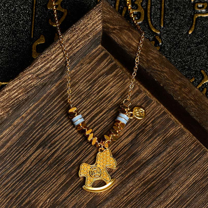 Buddha Stones Golden Year Of The Horse Copper Balance Luck Necklace Pendant - image 1