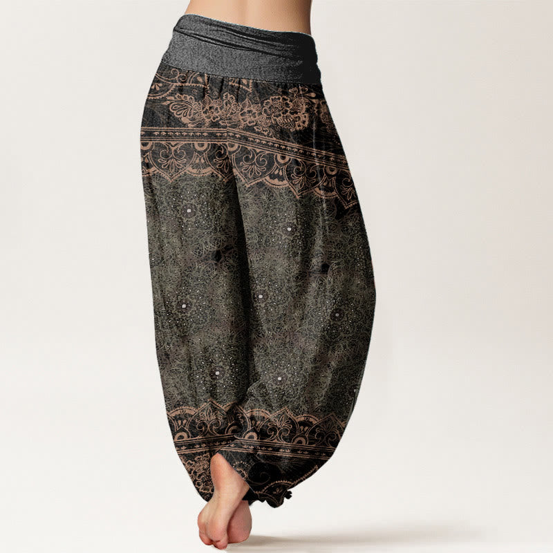 Buddha Stones Cotton Elegant Mandala Flowers Design Women's Elastic Waist Harem Pants - image 9