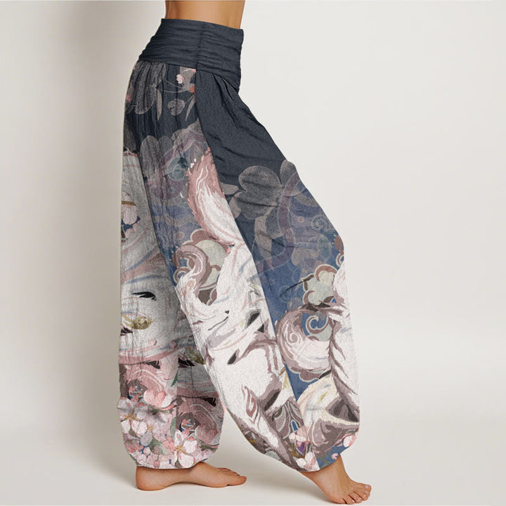 Buddha Stones Cotton Fox Cherry Blossoms Women's Elastic Waist Harem Pants - image 2