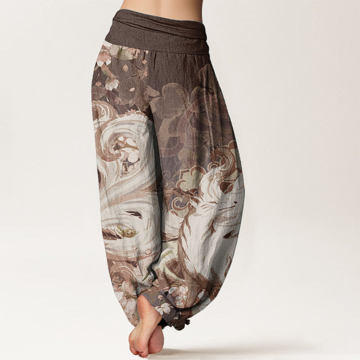 Buddha Stones Cotton Fox Cherry Blossoms Women's Elastic Waist Harem Pants - image 5