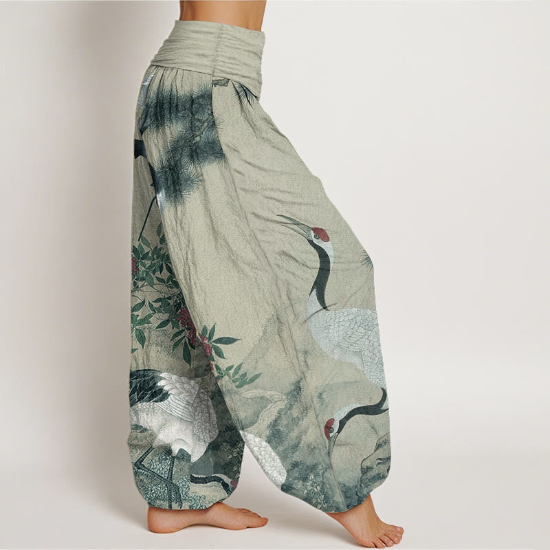 Buddha Stones Cotton Casual Red-crowned Crane Pine Tree Mountain Women's Elastic Waist Harem Pants - image 6