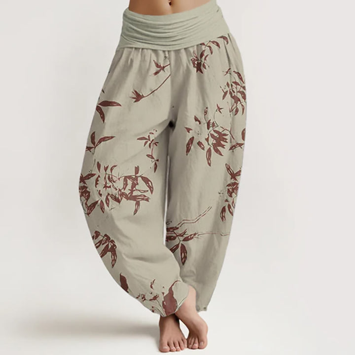 Buddha Stones Cotton Branch Pattern Women's Elastic Waist Harem Pants - Khaki - US22，UK/AU26，EU54 (6XL) - image 0