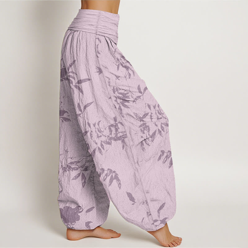 Buddha Stones Cotton Branch Pattern Women's Elastic Waist Harem Pants - image 9