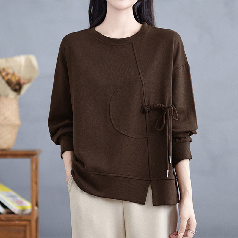 Buddha Stones Plain Frog-button Design Crew Neck Cotton Women's Long Sleeve Sweatshirt - image 0