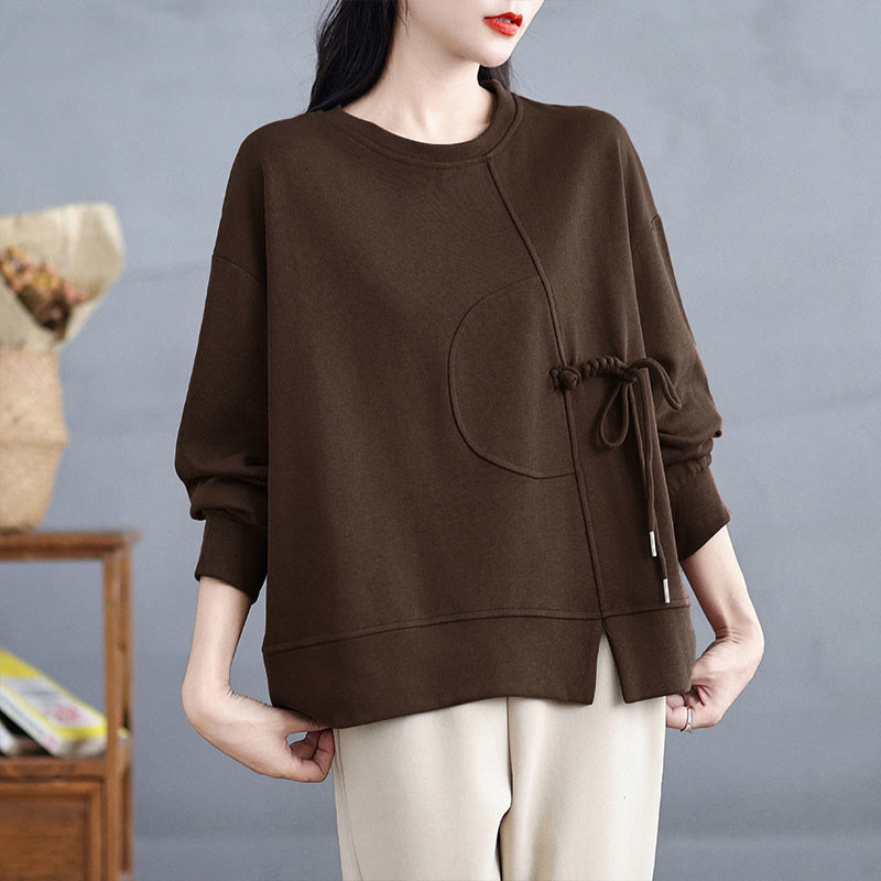 Buddha Stones Plain Frog-button Design Crew Neck Cotton Women's Long Sleeve Sweatshirt - image 3