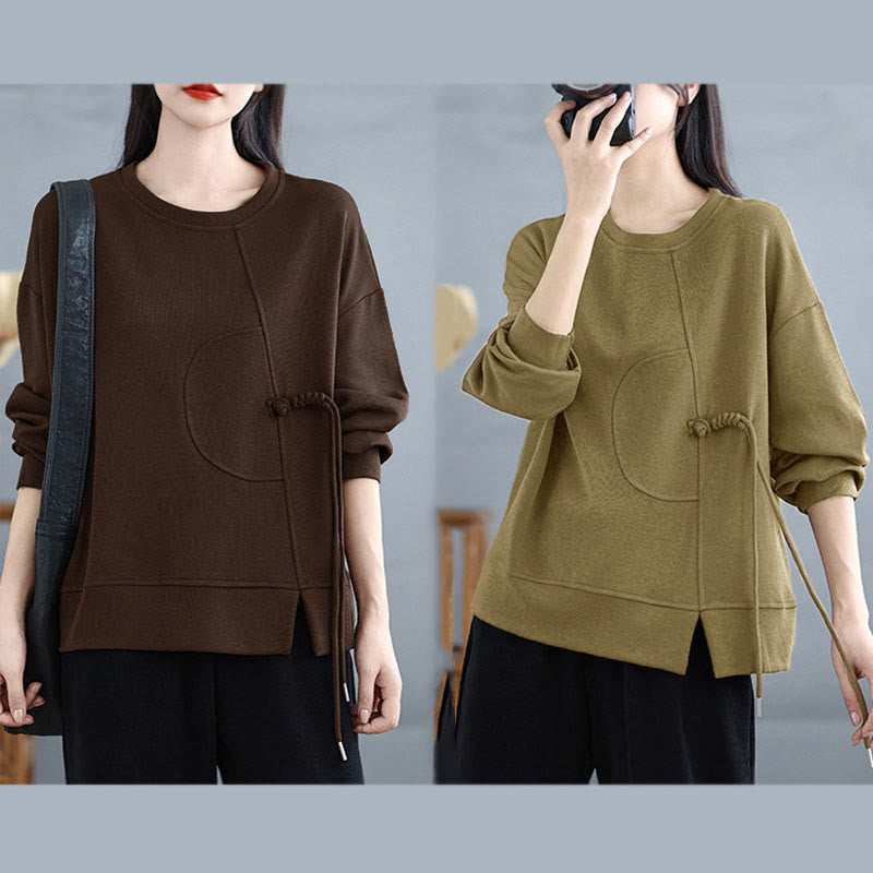 Buddha Stones Plain Frog-button Design Crew Neck Cotton Women's Long Sleeve Sweatshirt - image 25