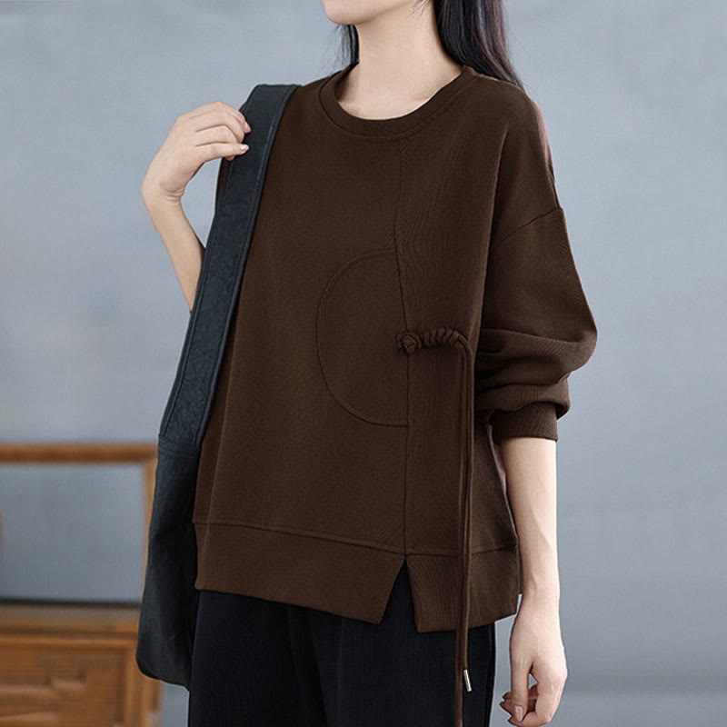 Buddha Stones Plain Frog-button Design Crew Neck Cotton Women's Long Sleeve Sweatshirt - image 7