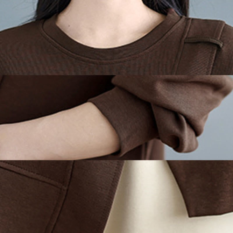 Buddha Stones Fall Solid Color Asymmetrical Design Crew Neck Long Sleeve Women's Cotton Sweatshirt - image 14