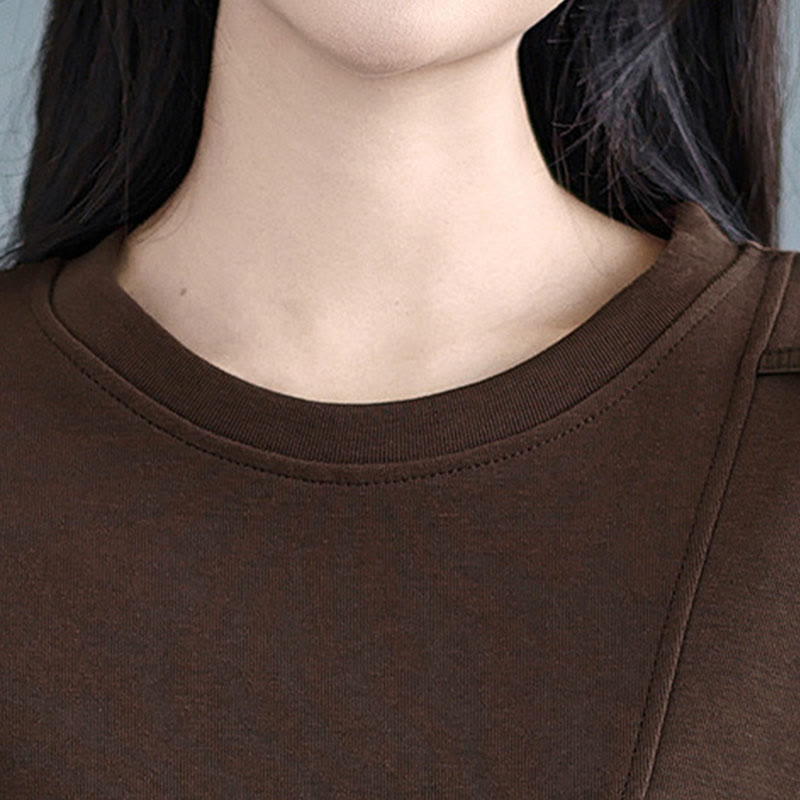 Buddha Stones Fall Solid Color Asymmetrical Design Crew Neck Long Sleeve Women's Cotton Sweatshirt - image 10