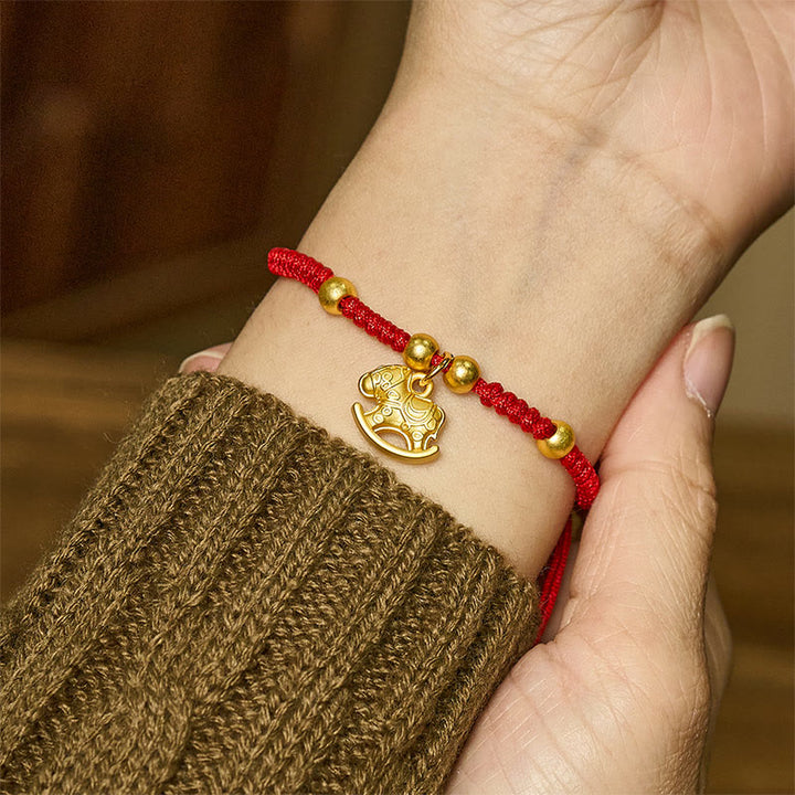 Buddha Stones Golden Year Of The Horse Red String Copper Strength Braided Bracelet - image 3