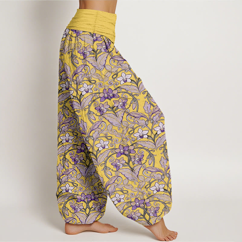 Buddha Stones Cotton Star Shaped Flowers Leaves Pattern Women's Elastic Waist Harem Pants - image 7