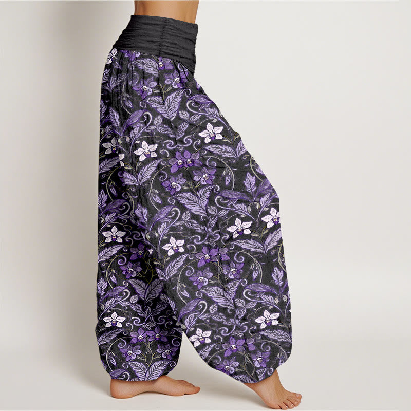 Buddha Stones Cotton Star Shaped Flowers Leaves Pattern Women's Elastic Waist Harem Pants - image 10