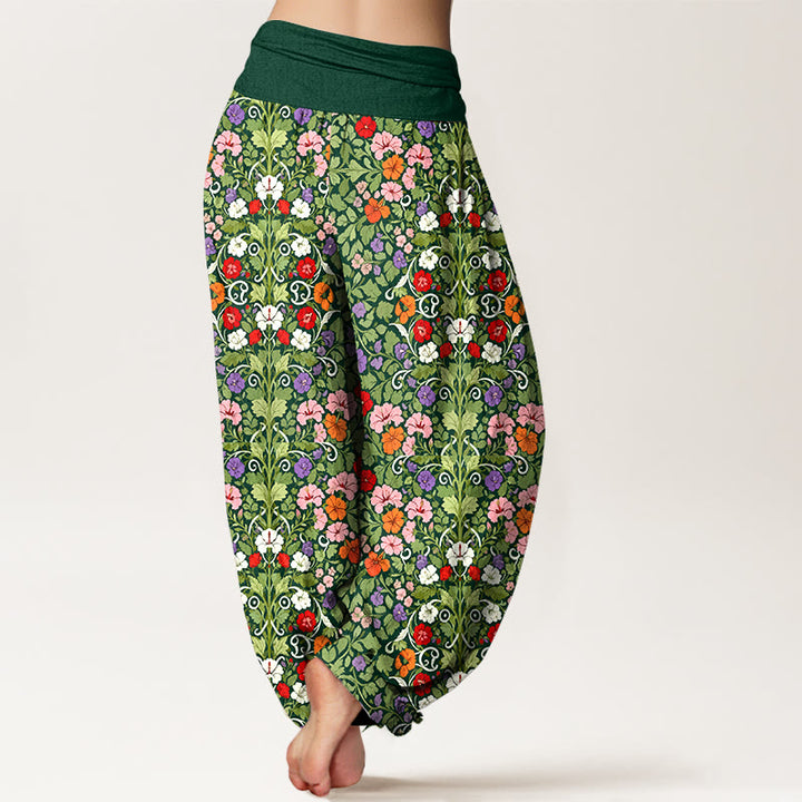 Buddha Stones Cotton Softly Colored Flower Leaf Pattern Women's Elastic Waist Harem Pants - image 9