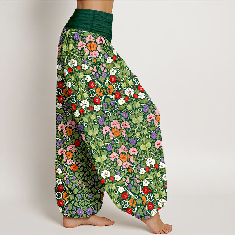 Buddha Stones Cotton Softly Colored Flower Leaf Pattern Women's Elastic Waist Harem Pants - image 10