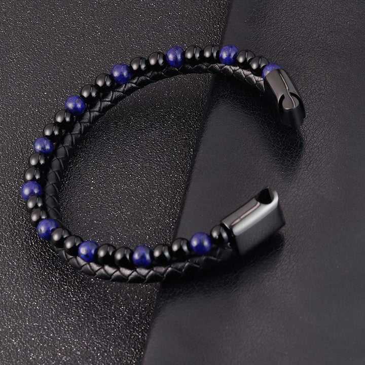 Buddha Stones Black Onyx Lazurite Titanium Steel Positive Self Care Leather Bracelet - image 11