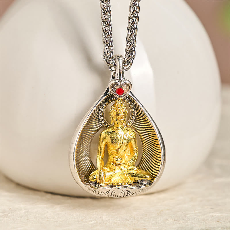 Buddha Stones Green Tara Shakyamuni Buddha Copper Plated Silver Curb Chain Luck Pendant Necklace - image 9